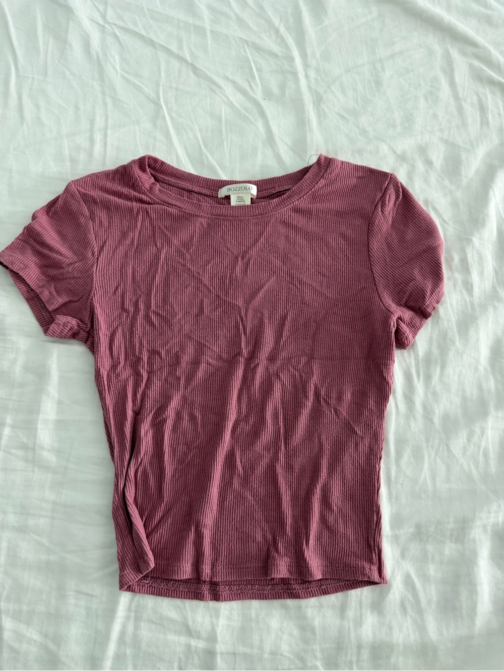 Bozzolo Dusty Rose Ribbed Short Sleeve Tee